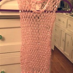 Pre-teen pink crocheted sequin jumper